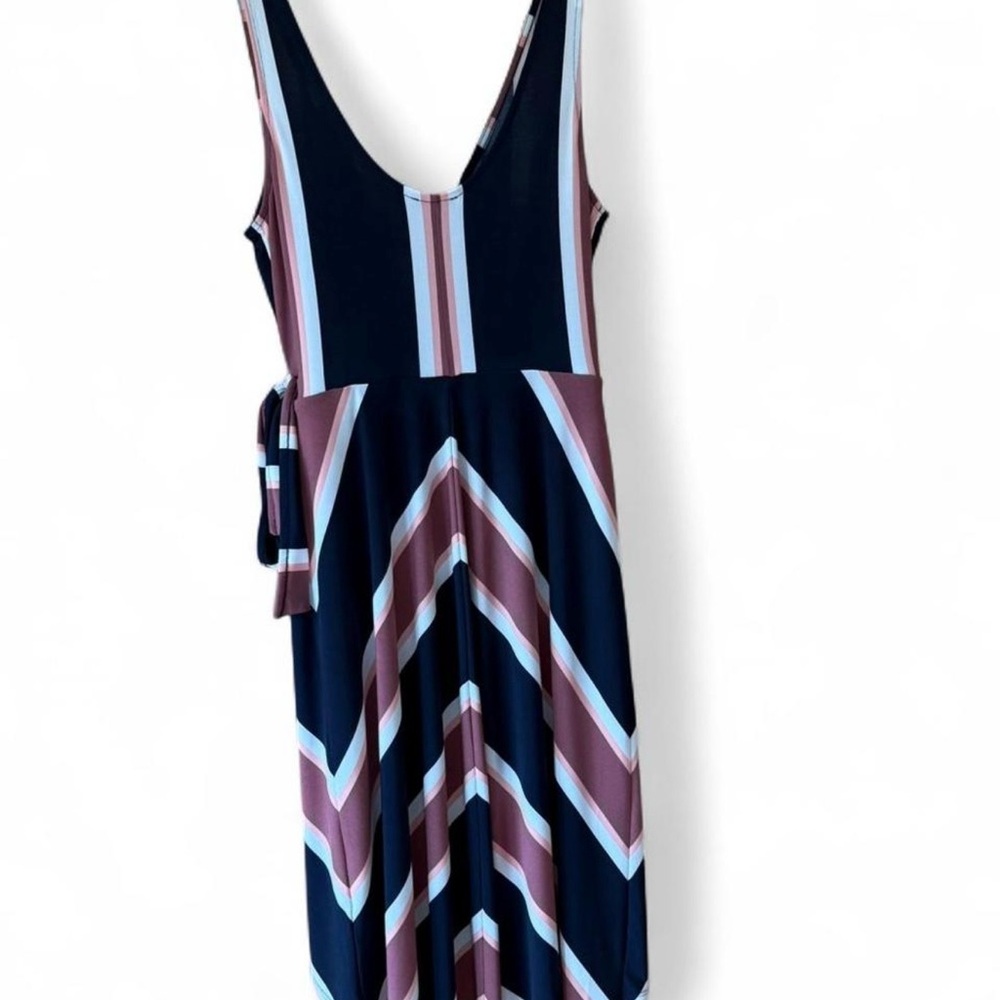 Express Striped Faux Wrap Asymmetrical Dress Navy Pink White Size Small Petite - Picture 7 of 11